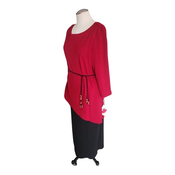 Leslie Belle Red and Black Asymmetrical Dress with Beaded Belt 14 NOS NWT - Picture 6 of 10